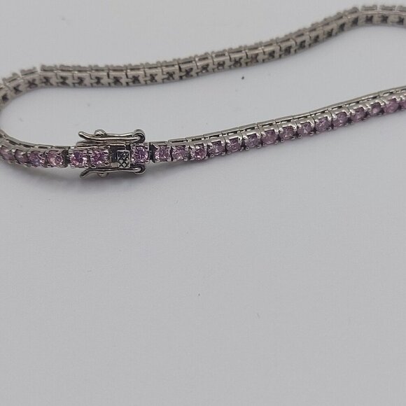 Pink CZ tennis bracelet Sterling Silver marked 925 and ADI 60 stones - Picture 7 of 14